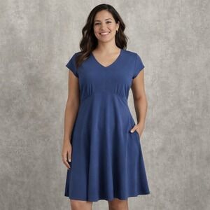 ExOfficio Blue Lightweight Dress Keyhole Back Cap Sleeve Womens Size 10 Travel